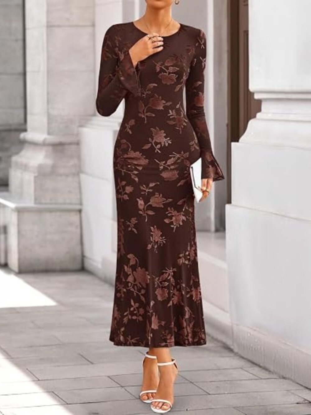 Women's Fall Bell Long Sleeve Wedding Guest Dresses